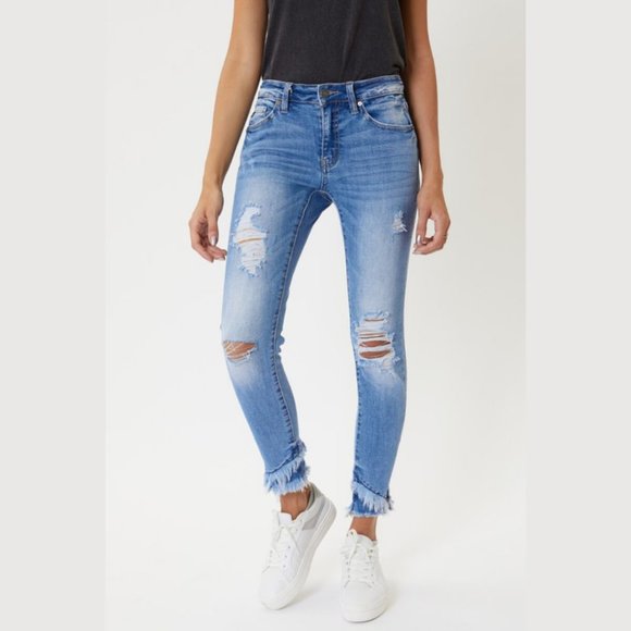 KanCan Denim - KanCan Mid Rise Frayed Ankle Skinny - Various Size